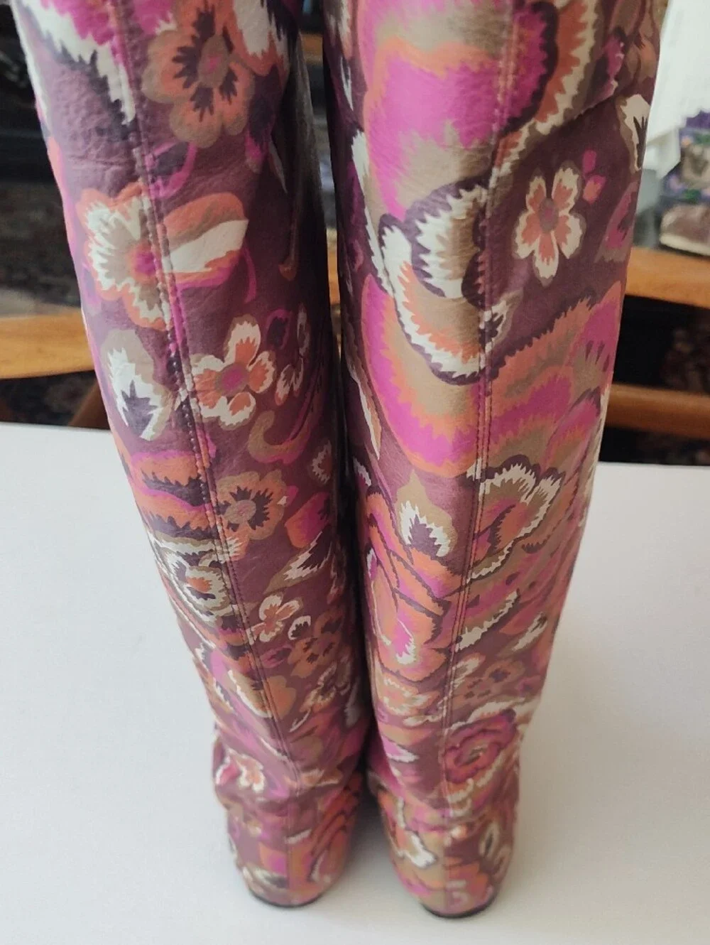 BALDININI ITALY Pink Multicolor Floral Knee-High Leather Boots Size 38 US 8